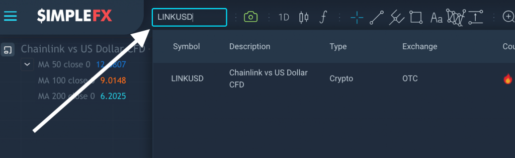 How to find LINKUSD on SimpleFX